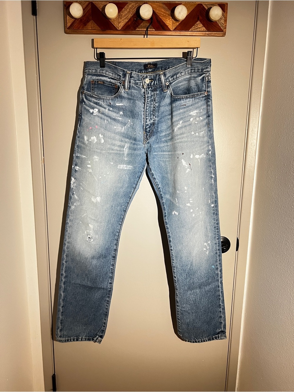 Ralph Lauren Paint-Splatter Hampton Straight Blue Jeans size 32/32